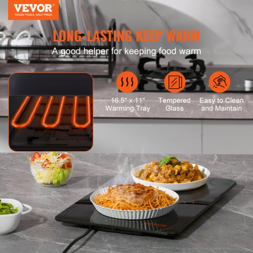 Electric Warming Tray 165 x 11 Portable Tempered Glass Heating Tray