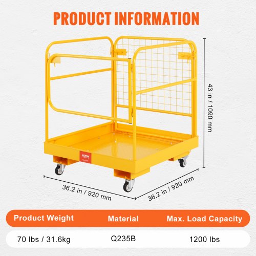 Forklift Safety Cage 1200 lbs Load Capacity 36 x 36 inches Folding