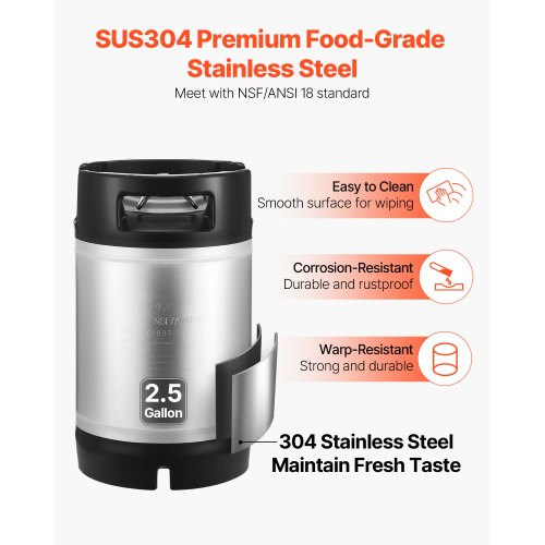 Corny Keg 2.5 Gallon Ball Lock Keg SUS304 Cold Brew Kegs with Dual Rubber