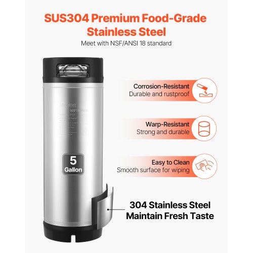 Corny Keg 5 Gallon Ball Lock Keg SUS304 Cold Brew Kegs with Dual Rubber