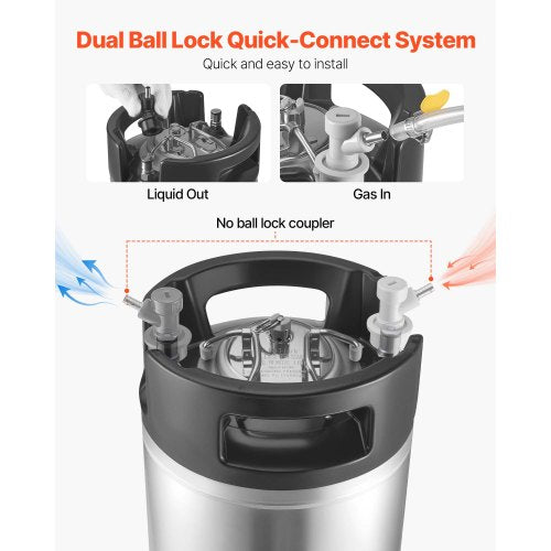 Corny Keg 5 Gallon Ball Lock Keg SUS304 Cold Brew Kegs with Dual Rubber