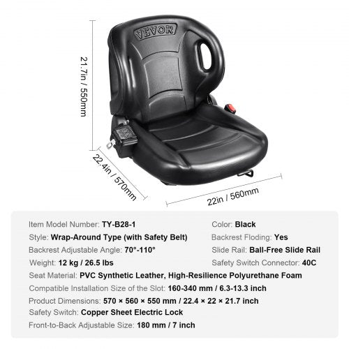Universal Forklift SeatTractor Seat with Adjustable Angle Back Micro