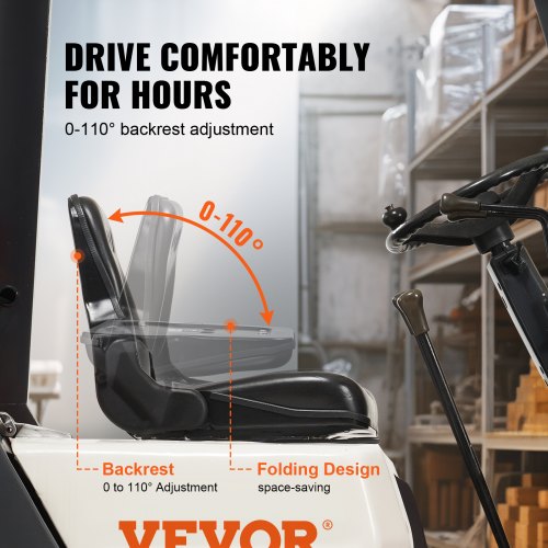 Universal Forklift Seat Fold Down Tractor Seat with Adjustable Angle Back