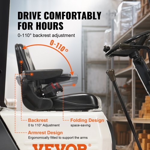 Universal Forklift Seat Fold Down Tractor Seat with Adjustable Angle Back