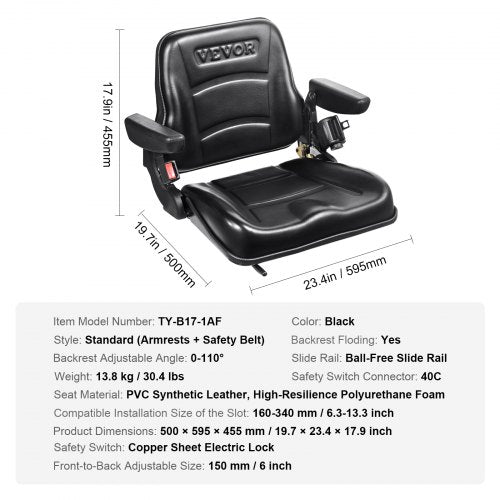 Universal Forklift Seat Fold Down Tractor Seat with Adjustable Angle Back