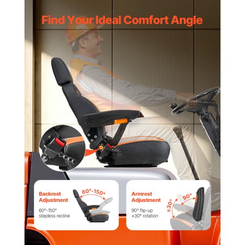 Universal Forklift Seat Tractor Seat with Adjustable Back Armrest