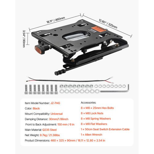 Universal Seat Suspension Kit with Seat Slider Fits Lawn Mower Tractor