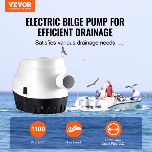 Bilge Pump 1100GPH 12V Automatic Submersible Boat Bilge Water Pump with Float