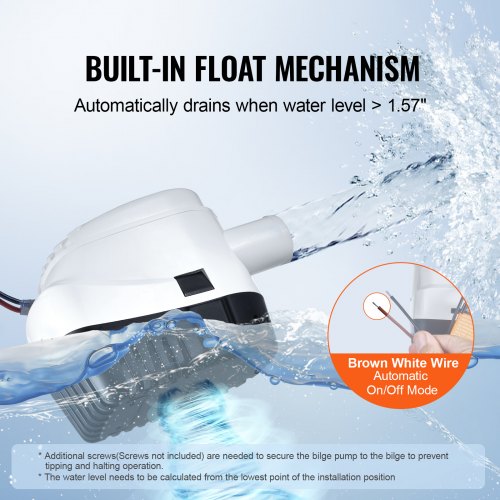 Bilge Pump 1100GPH 12V Automatic Submersible Boat Bilge Water Pump with Float