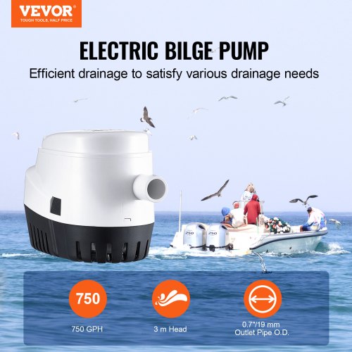 Bilge Pump 750GPH 12V Automatic Submersible Boat Bilge Water Pump with Float
