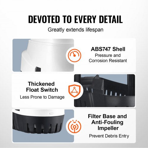 Bilge Pump 750GPH 12V Automatic Submersible Boat Bilge Water Pump with Float
