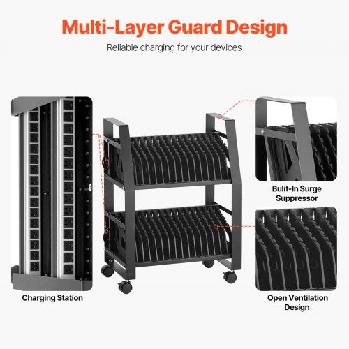 Laptop Cart 32 Device Mobile Open Charging Station Up to 15.6 in Screen