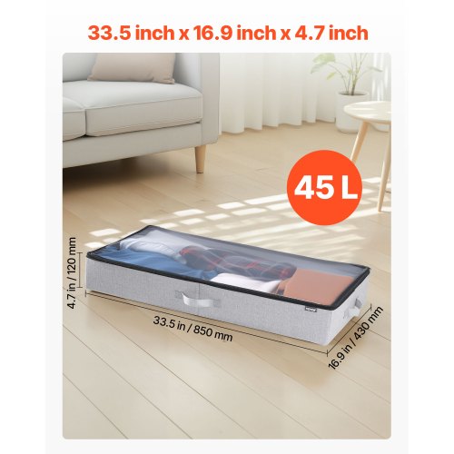 Under Bed Storage with Clear Lids 335 x 169 x 4.7 Inch 45L Large