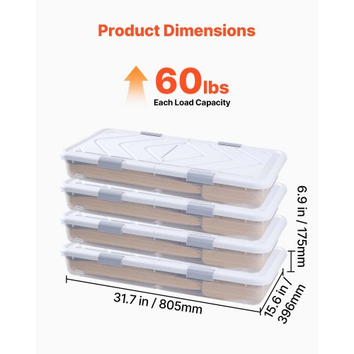 Under Bed Storage with Wheels 31.7 x 15.6 x 6.9 inch Underbed Containers