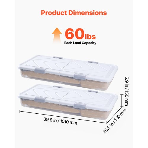 Under Bed Storage with Wheels 39.8 x 20.1 x 5.9 inch Underbed Containers