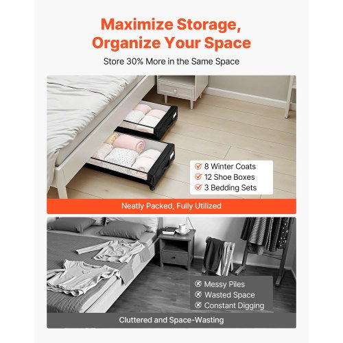 Under Bed Storage with Wheels 30.3 x 18.5 x 6.8 inch Underbed Containers