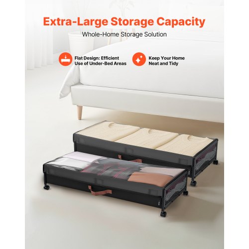Under Bed Storage with Wheels 360 x 181 x 7.3 inch Underbed Containers