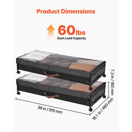 Under Bed Storage with Wheels 360 x 181 x 7.3 inch Underbed Containers