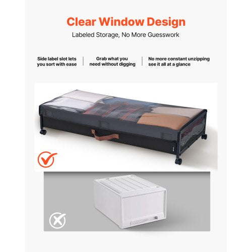 Under Bed Storage with Wheels 360 x 181 x 7.3 inch Underbed Containers