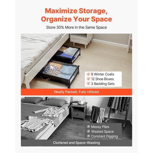 Under Bed Storage with Wheels 360 x 181 x 7.3 inch Underbed Containers