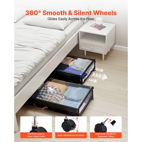 Under Bed Storage with Wheels 360 x 181 x 7.3 inch Underbed Containers