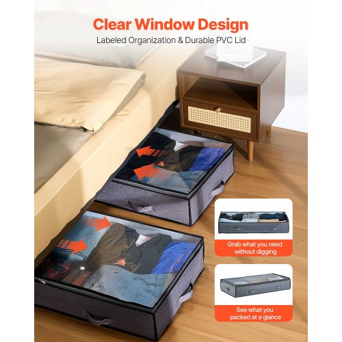 Under Bed Storage with Clear Lids 392 x 197 x 7.1 Inch 90L Large