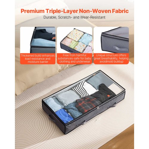 Under Bed Storage with Clear Lids 392 x 197 x 7.1 Inch 90L Large