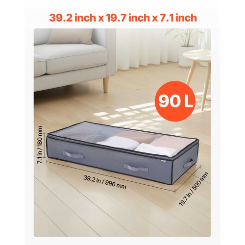 Under Bed Storage with Clear Lids 392 x 197 x 7.1 Inch 90L Large
