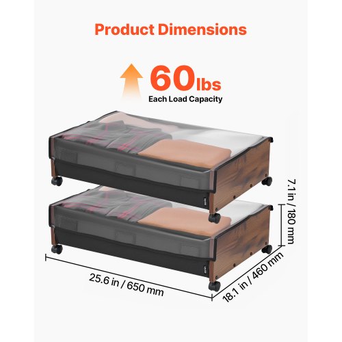 Under Bed Storage with Wheels 256 x 181 x 7.1 inch Underbed Containers