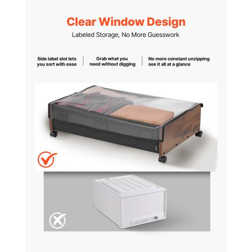 Under Bed Storage with Wheels 256 x 181 x 7.1 inch Underbed Containers