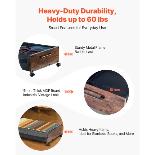 Under Bed Storage with Wheels 256 x 181 x 7.1 inch Underbed Containers