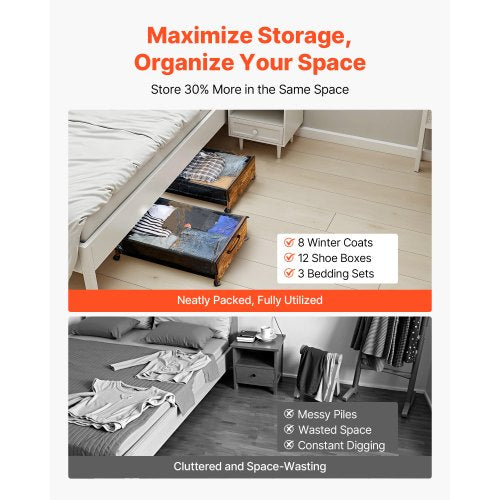 Under Bed Storage with Wheels 256 x 181 x 7.1 inch Underbed Containers