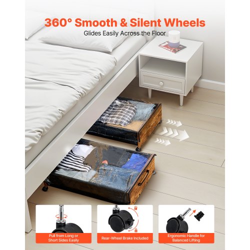 Under Bed Storage with Wheels 256 x 181 x 7.1 inch Underbed Containers