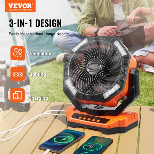 Portable Fan Rechargeable 13 inch Battery Powered Fan with LED Lantern 4