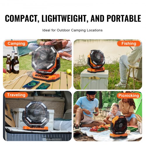 Portable Fan Rechargeable 13 inch Battery Powered Fan with LED Lantern 4