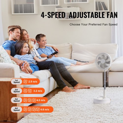 8 Inch Foldable Oscillating Standing Fan with Remote Control 4 Speed