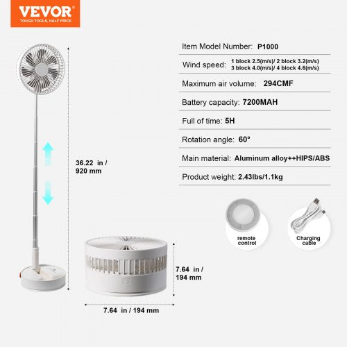 8 Inch Foldable Oscillating Standing Fan with Remote Control 4 Speed