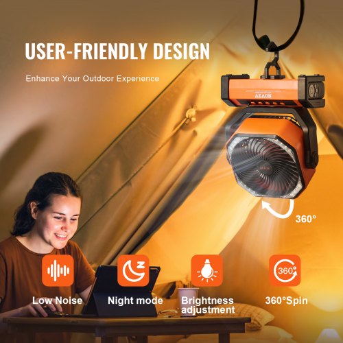 Portable Fan Rechargeable 9 inch Battery Powered Fan with LED Lantern 4