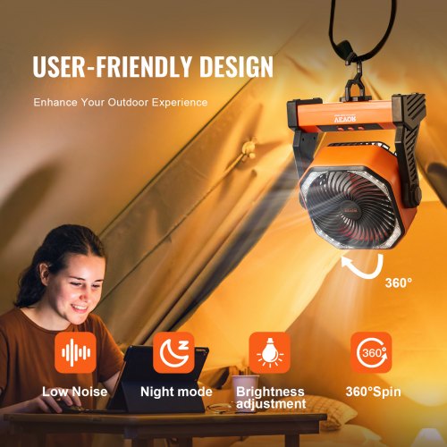 Portable Fan Rechargeable 8 inch Battery Powered Fan with LED Lantern 4