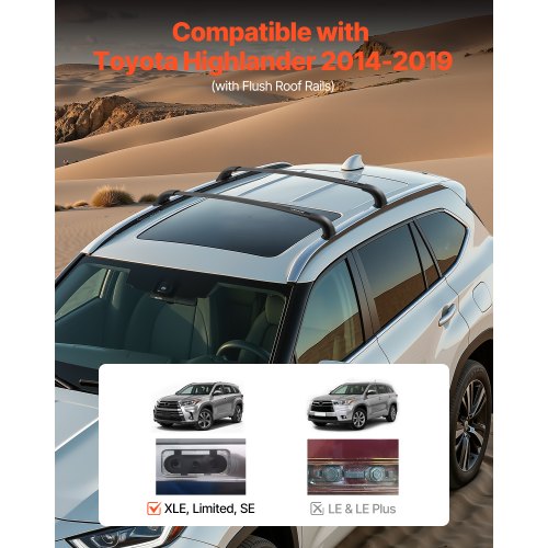 Cross Bars Roof Racks 165lbs Capacity Compatible with Toyota Highlander