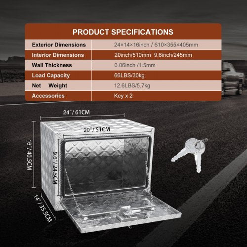 Underbody Truck Box 24×14×16 Pickup Storage Box Heavy Duty Aluminum