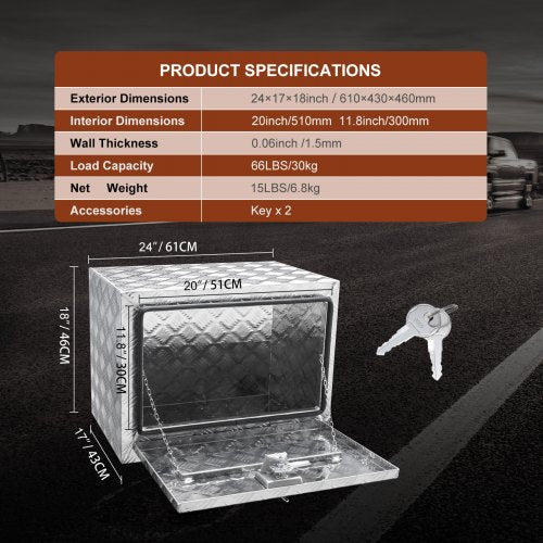 Underbody Truck Box 24×17×18 Pickup Storage Box Heavy Duty Aluminum