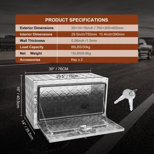 Underbody Truck Box 30×14×16 Pickup Storage Box Heavy Duty Aluminum