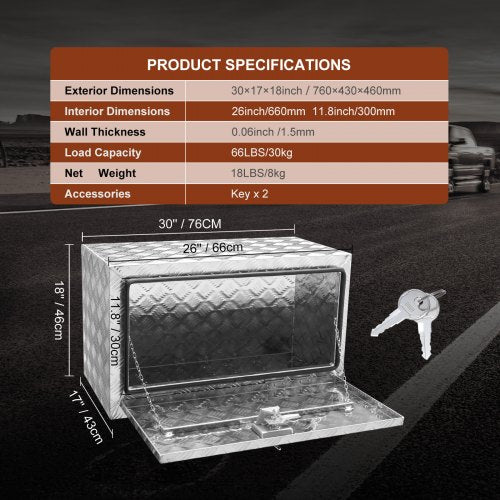 Underbody Truck Box 30×17×18 Pickup Storage Box Heavy Duty Aluminum