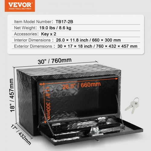 Underbody Aluminum Truck Tool Box 30 x 17 x 18 Trailer RV Tool Storage – 66 L