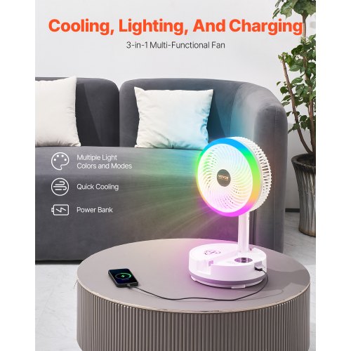 10 inch Portable Foldable Rechargeable Oscillating Fan 3in1 Battery