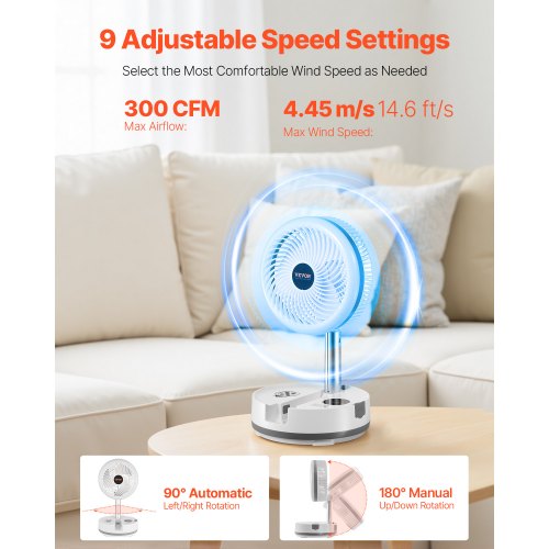 10 inch Portable Foldable Rechargeable Oscillating Fan 3in1 Battery