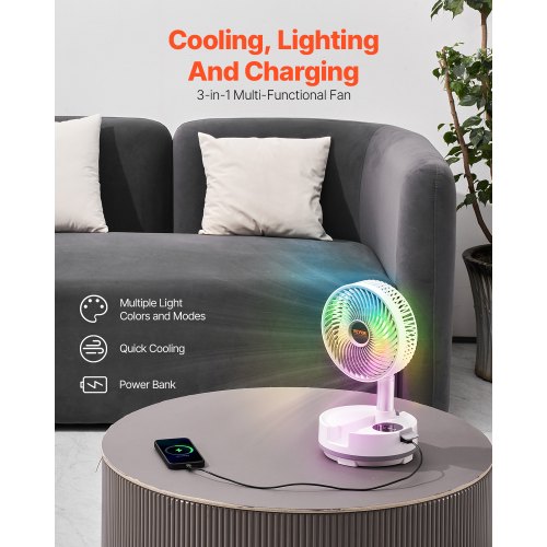 8 inch Portable Foldable Rechargeable Oscillating Fan 3in1 Battery