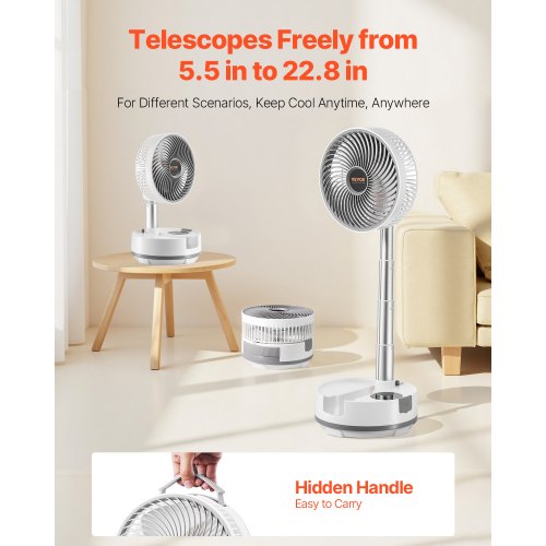 8 inch Portable Foldable Rechargeable Oscillating Fan 3in1 Battery