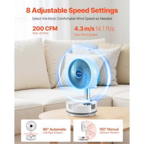 8 inch Portable Foldable Rechargeable Oscillating Fan 3in1 Battery